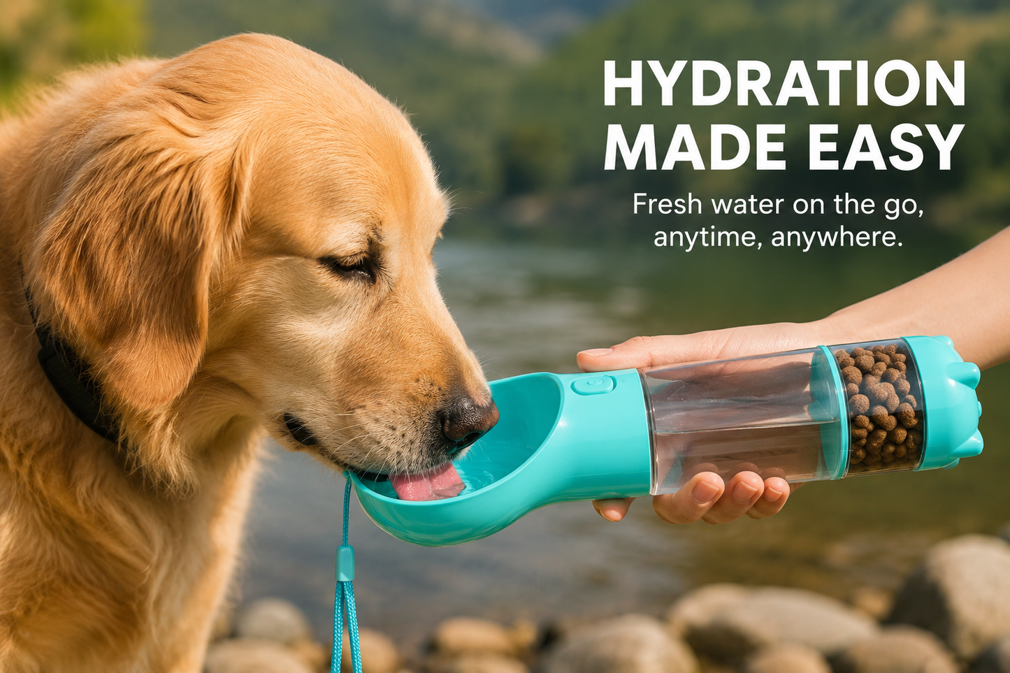 5-in-1 Pet Travel Bottle with Food & Waste Storage