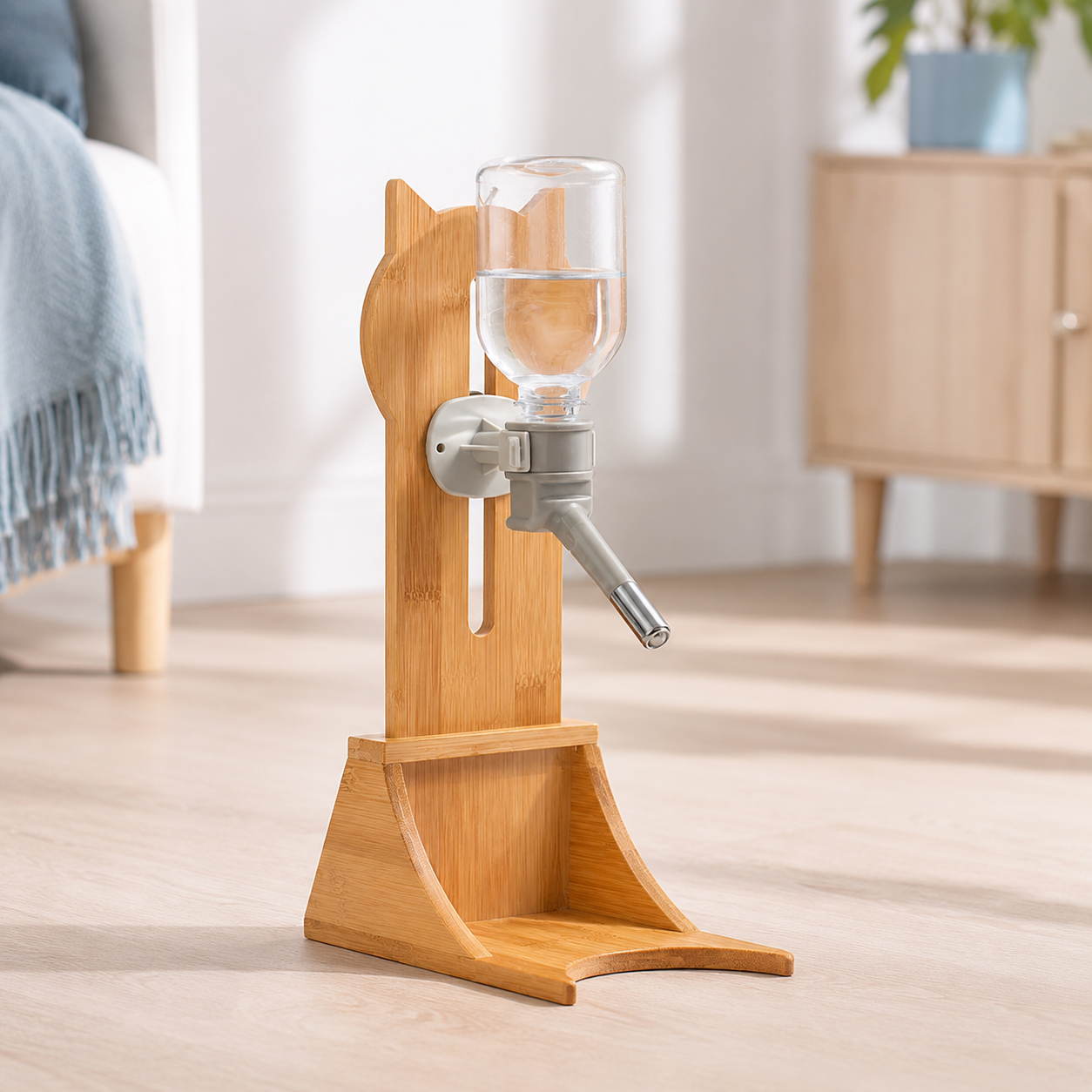 Elevated Cat Water Dispenser with Bamboo Stand