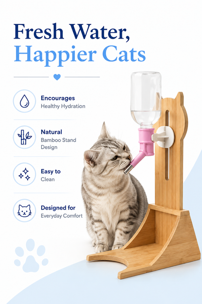 Elevated Cat Water Dispenser with Bamboo Stand