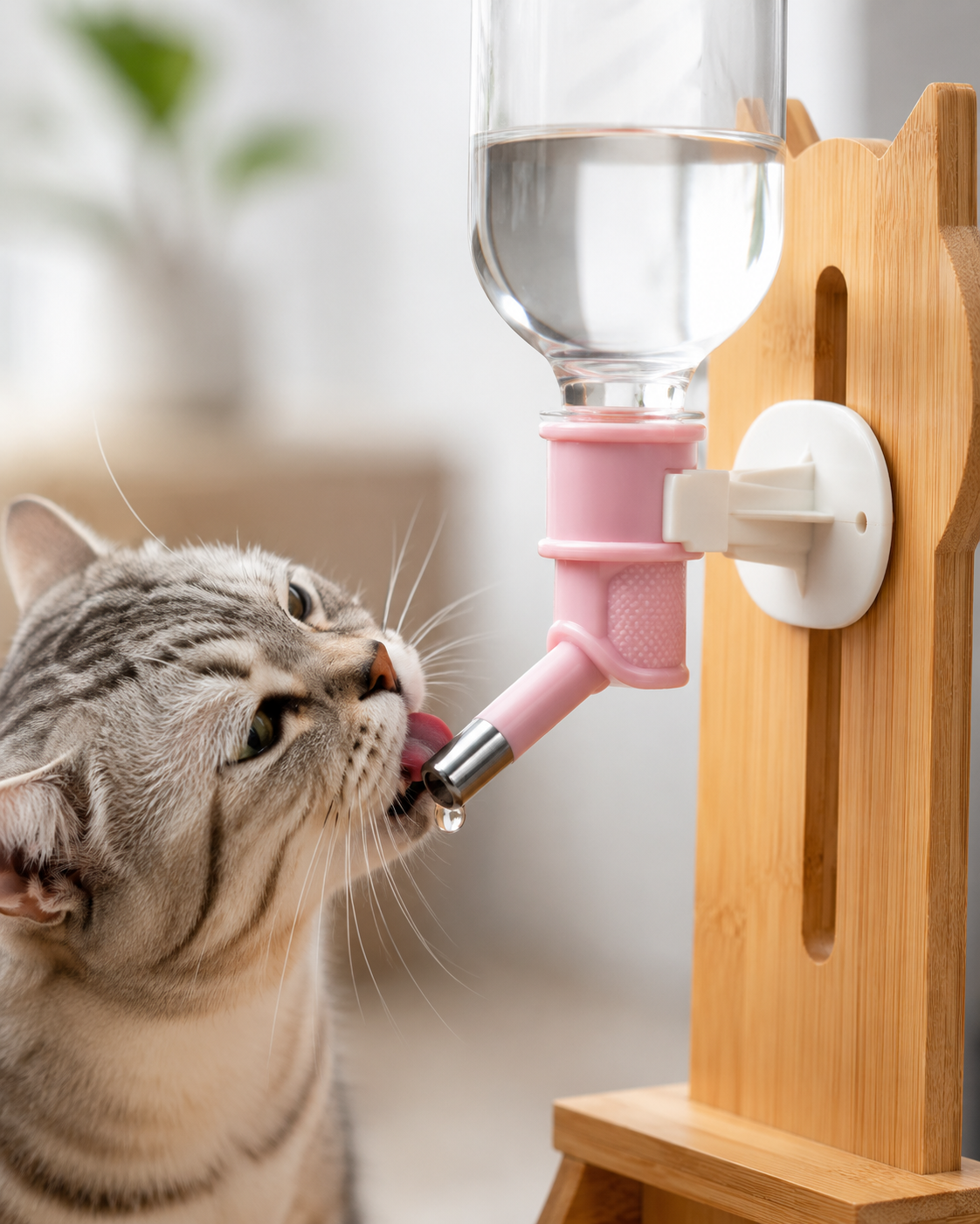 Elevated Cat Water Dispenser with Bamboo Stand