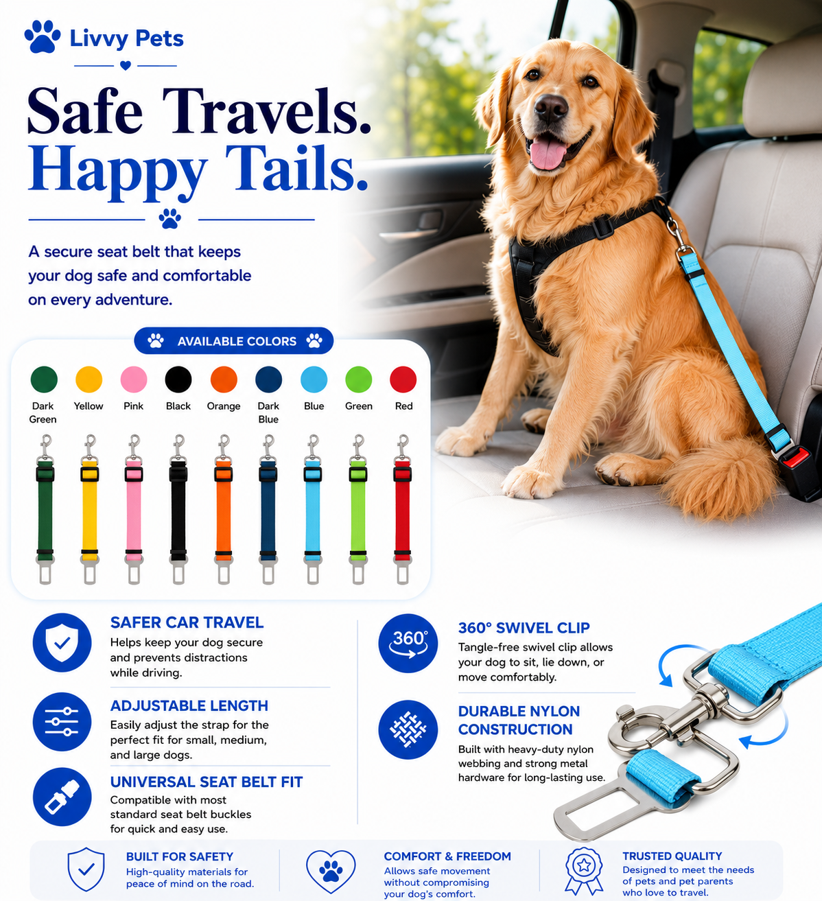 Travel Safety Seat Belt for Dogs