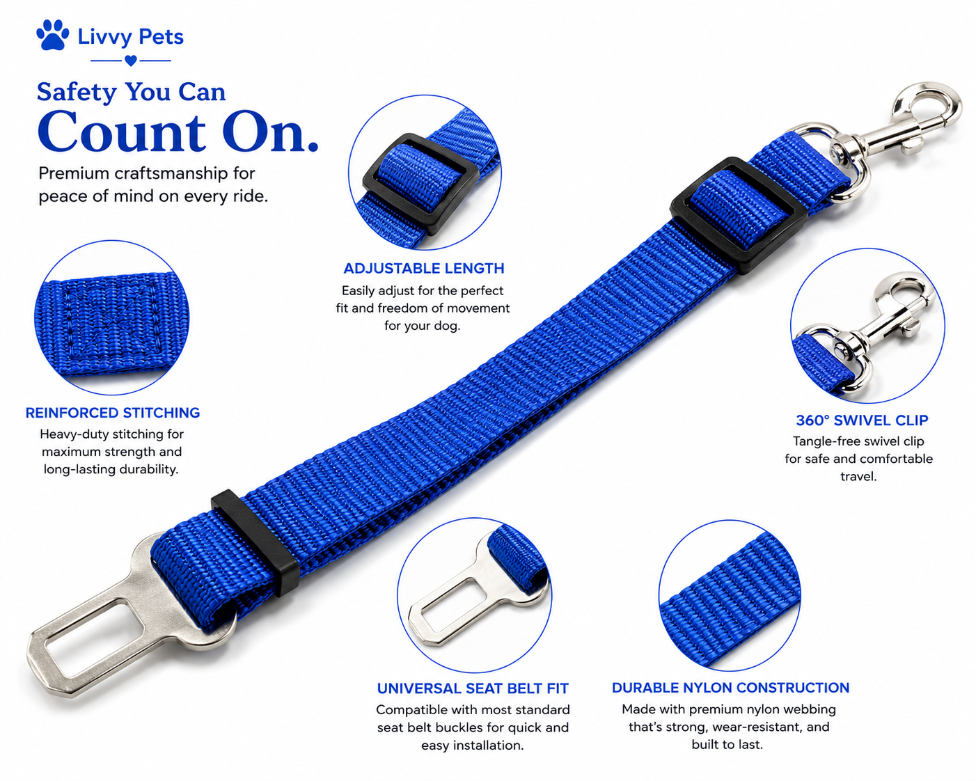 Travel Safety Seat Belt for Dogs
